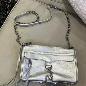 Silver leather crossbody bag